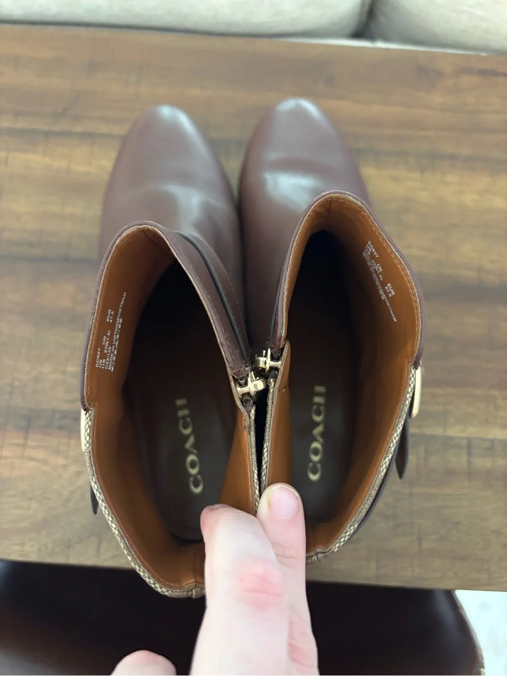 COACH Dean Leather Signature Canvas Ankle Bootie Boot Brown Walnut CC627 Size 11